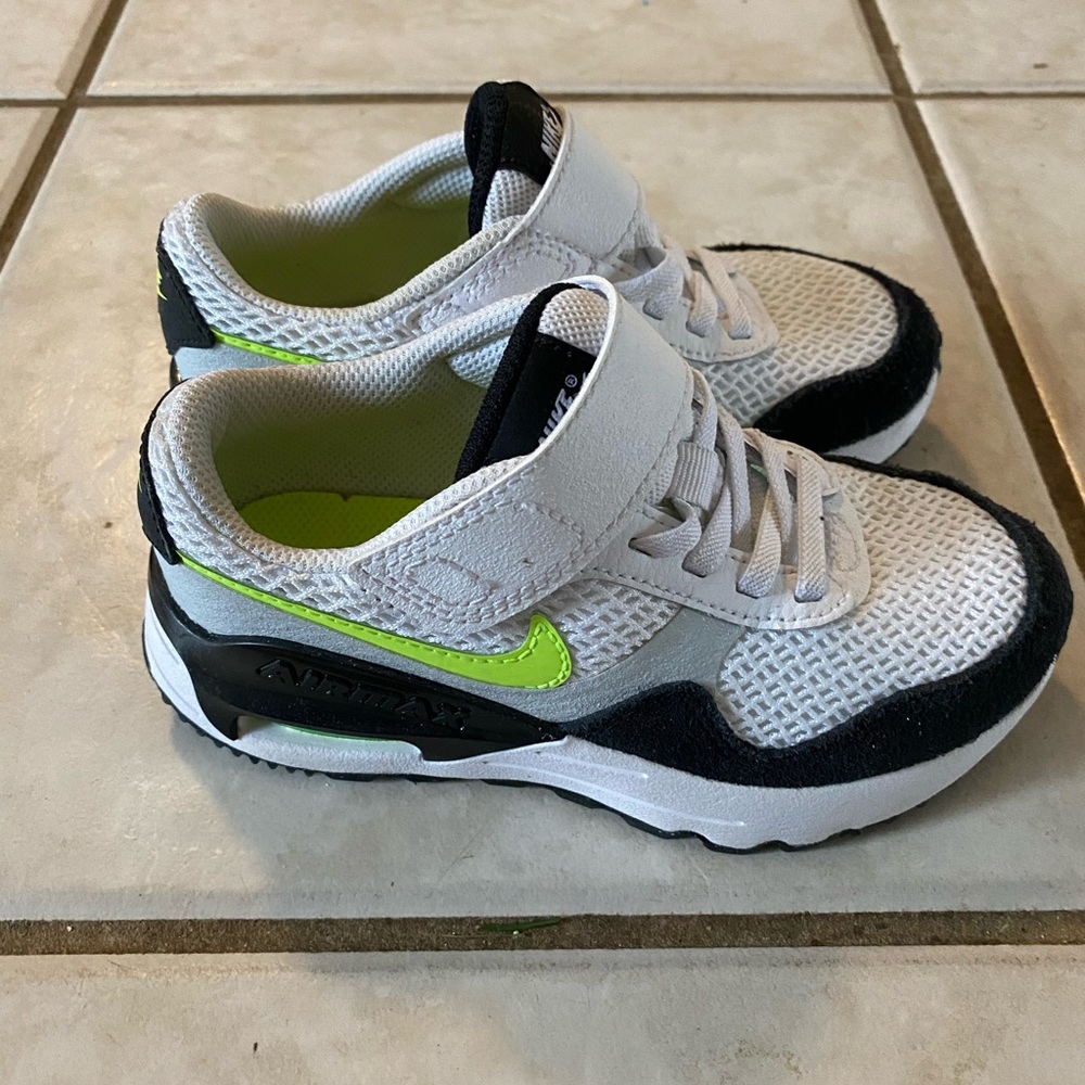 Nike Air Max - Boys size 11,  white and black with green logo